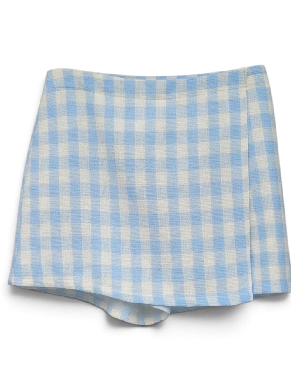 Sun + Moon Light Blue & White Gingham Wrap Mini Skort Check Print Preppy Sz L